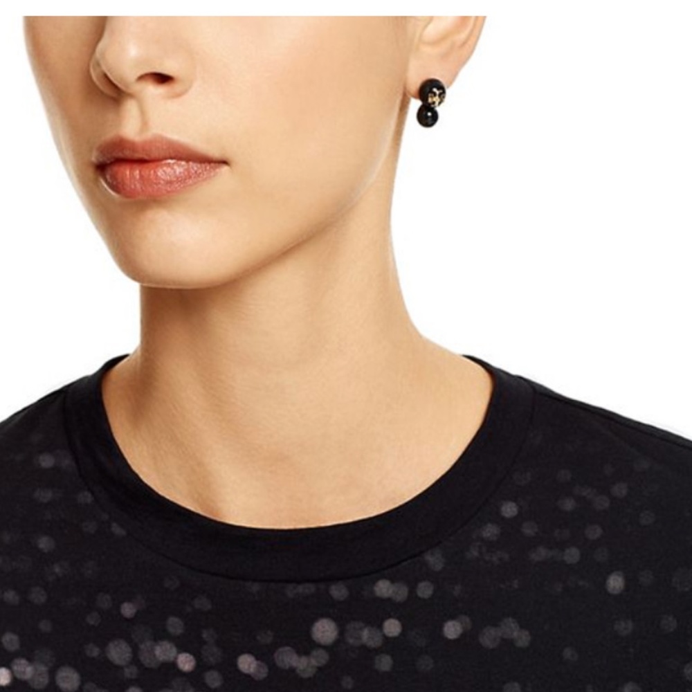 Tory Burch Black Crystal Pearl Double Stud Earrings